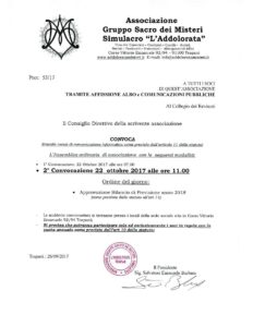 Convocazione Assemblea Bilancio Previsione 2018